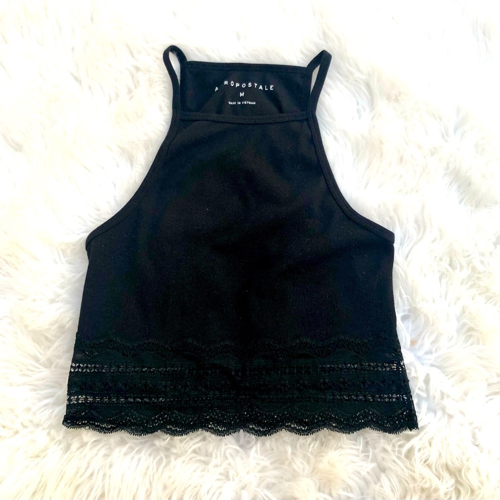 Aeropostale Tank Ribbed Lace Hem Black Sz. Medium